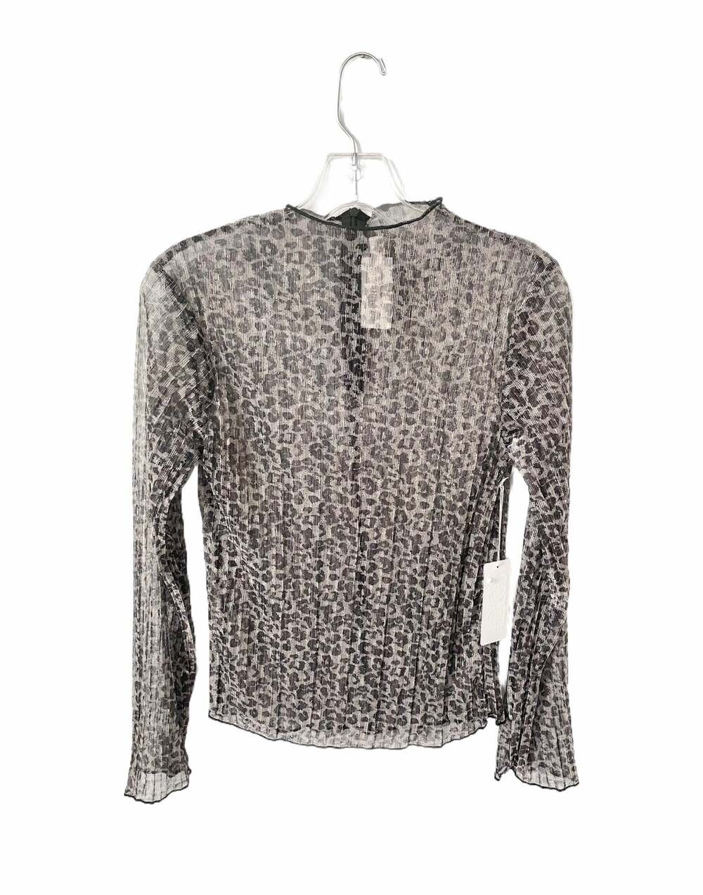Elizabeth Crosby Sheer Animal Print Metallic Top Black Silver Small New